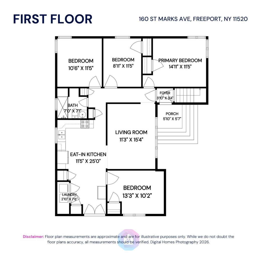 House for Sale in Freeport NY – First Floor Plan Measurements