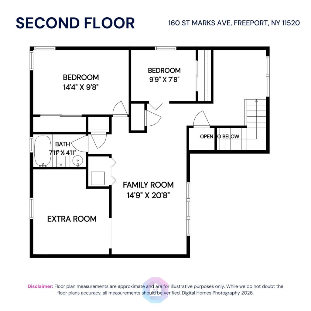 House for Sale in Freeport NY – Second Floor Plan Measurements